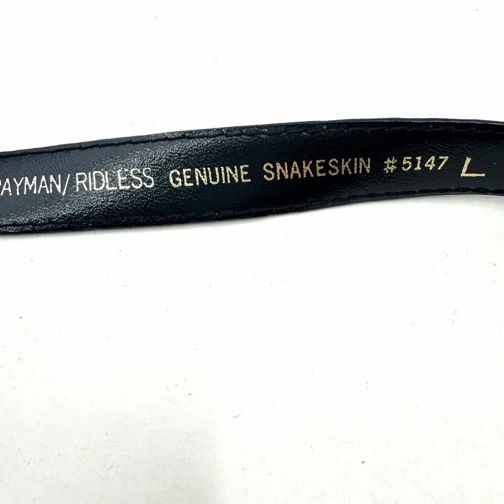 Vintage Rayman Ridless Black Snakeskin & Metal Detail Hook Belt Womens Large